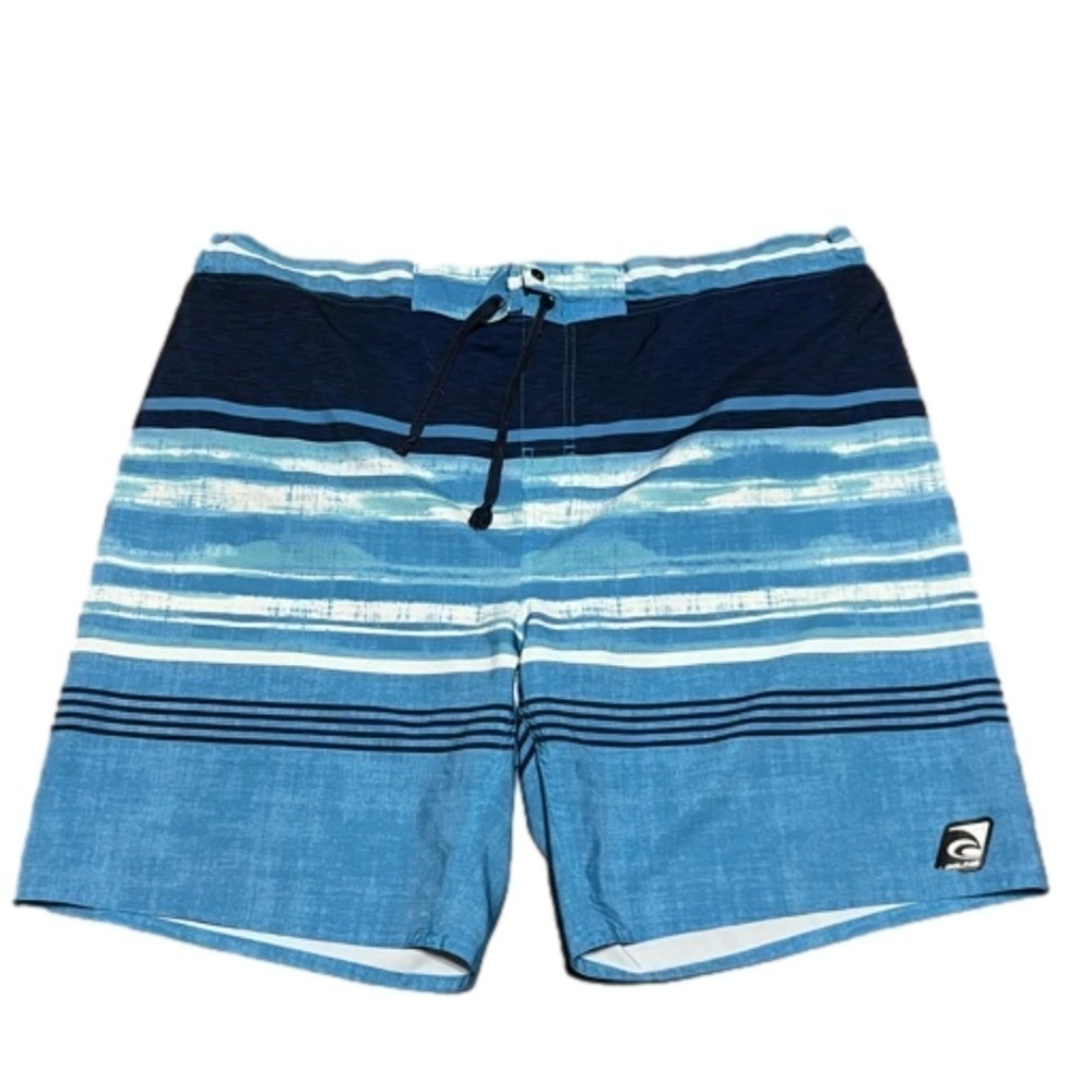 Laguna Swim Trunks Striped Blue Polyester Spandex  Drawstring Men Size XL